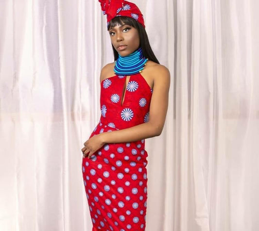 Red African Print mini Dress